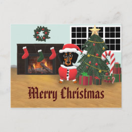 Dachshund Santa God jul Scene Vykort
