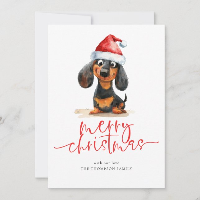 Dachshund Santa Hat 2026 Calendar God jul Julkort (Framsida)