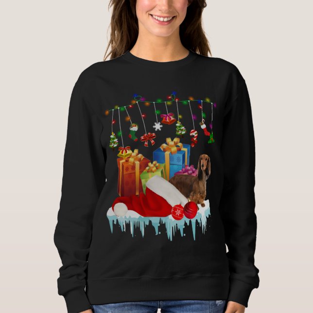 Dachshund Santa Hat Christmas Lights  Box T Shirt (Framsida)