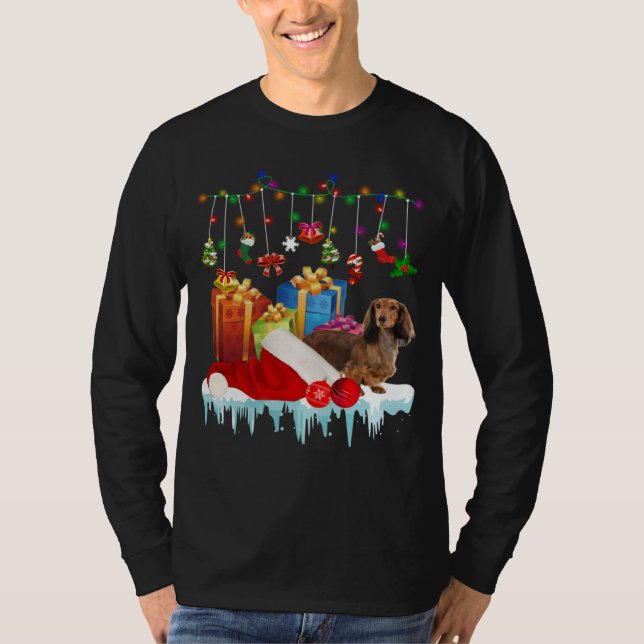 Dachshund Santa Hat Christmas Lights  Box T Shirt (Framsida)
