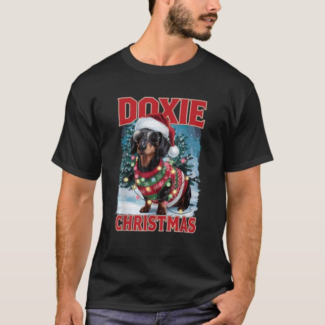 Dachshund Santa Hat Dog Lover Costume Doxie Christ T Shirt (Framsida)
