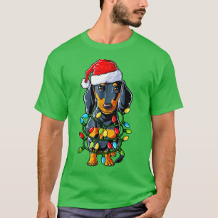 Dachshund Santa Hat jul Ljus Lycklig Helgdag T Shirt