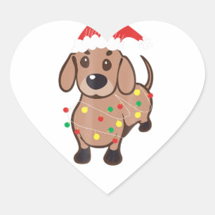 Dachshund Santa Hat jul Ljus T Hundälskare Hjärtformat Klistermärke