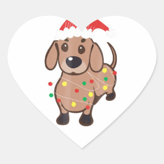 Dachshund Santa Hat jul Ljus T Hundälskare Hjärtformat Klistermärke