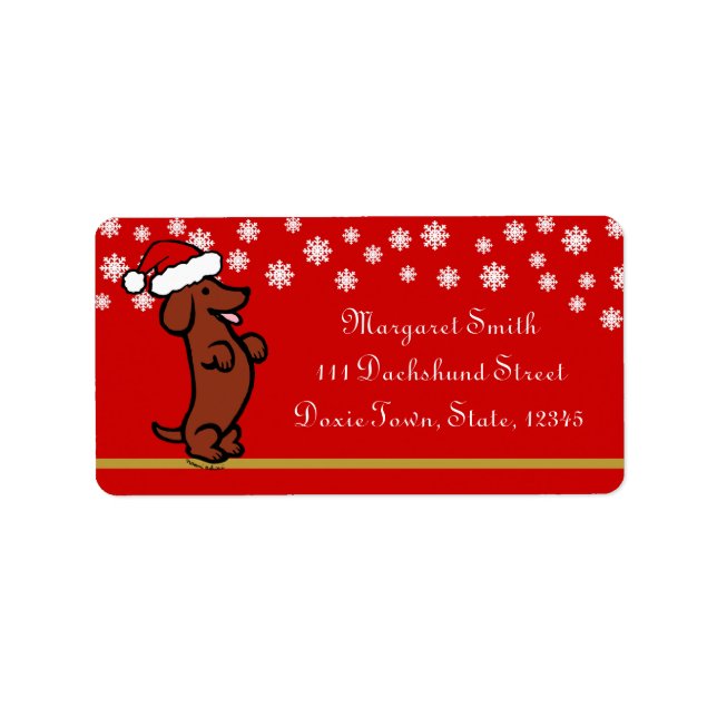 Dachshund Santa Hat Labels Adressetikett (Framsidan)