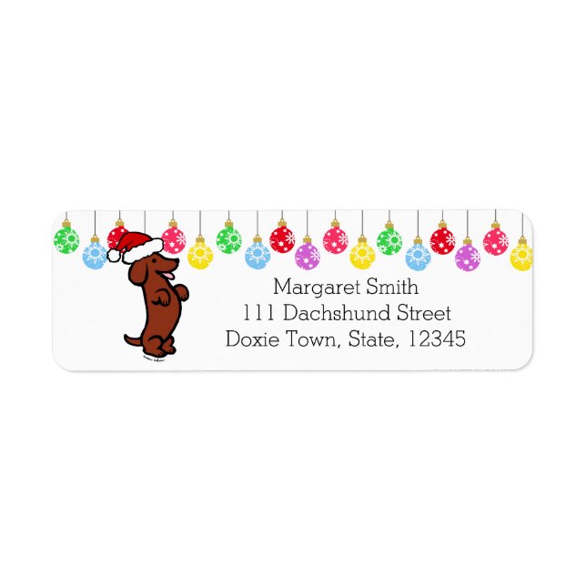 Dachshund Santa Hat Labels Returadress Etikett (Framsidan)