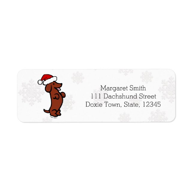 Dachshund Santa Hat Labels Returadress Etikett (Framsidan)