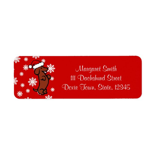 Dachshund Santa Hat Labels Returadress Etikett (Framsidan)