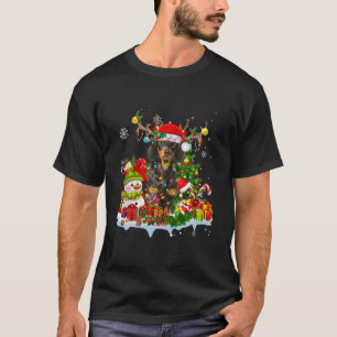 Dachshund Santa Hat Reindeer jul Ljus T Shirt