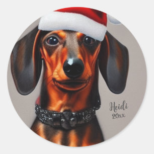 Dachshund, Santa Hund, Personalize, Jul Runt Klistermärke
