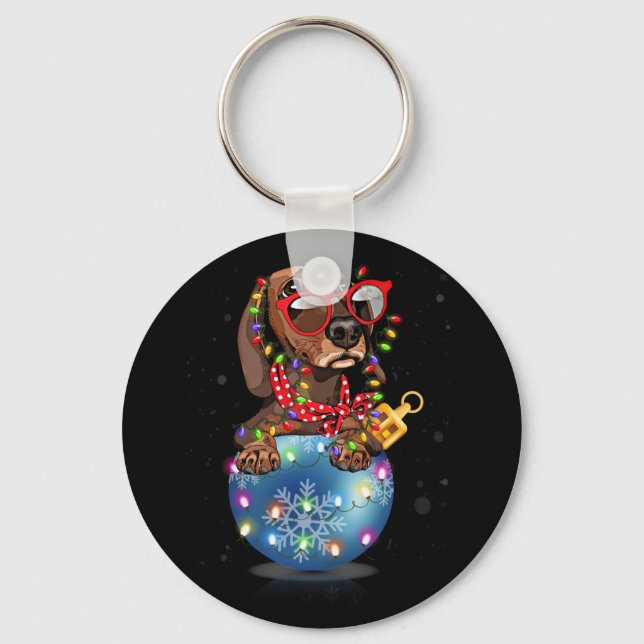 Dachshund Santa Light Gift Nyckelring (Framsida)