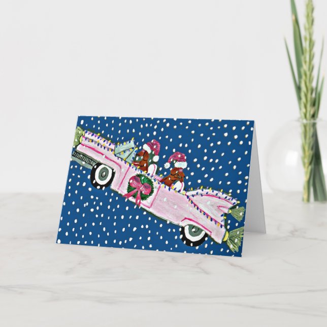 Dachshund Santas jul Cadillac Card Helgkort (Framsida)