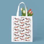 Dachshund Sause Hund Återanvändbar Påse<br><div class="desc">Roligt liten Dachshund-korv eller hundar i lökstickor. Perfekt för hundälskare. Originalkonst av Nic Squirrell.</div>
