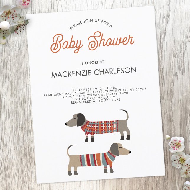 Dachshund Sause Hund Baby Shower-inbjudan Vykort (Skapare uppladdad)