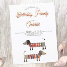 Dachshund Sause Hund Birthday Pawty-inbjudan