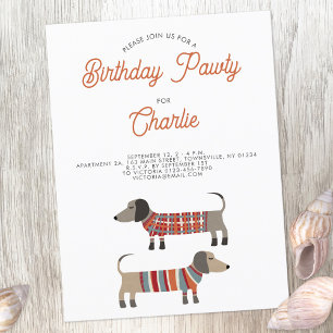Dachshund Sause Hund Birthday Pawty-inbjudan Vykort