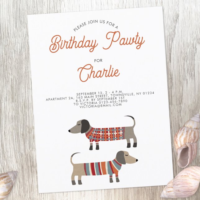 Dachshund Sause Hund Birthday Pawty-inbjudan Vykort (Skapare uppladdad)
