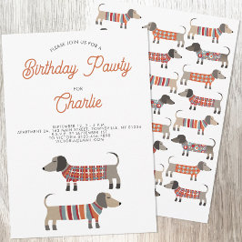 Dachshund Sause Hund Birthday Pawty Inbjudningar
