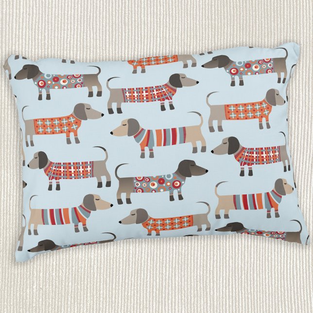 Dachshund Sause Hund Blue Prydnadskudde (Skapare uppladdad)