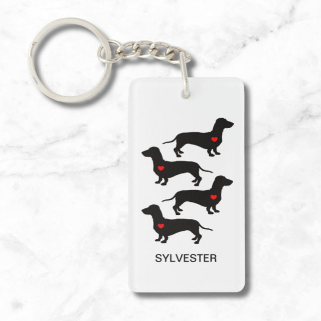 Dachshund Sause Hund Heart Monogram Namn Nyckelring (Personalize with Name, or other short text, or delete if not required)