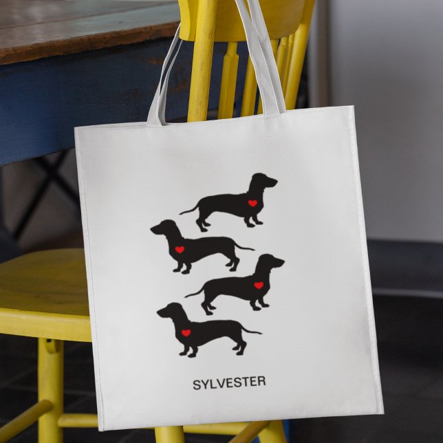 Dachshund Sause Hund Heart Monogram Namn Tygkasse (Skapare uppladdad)