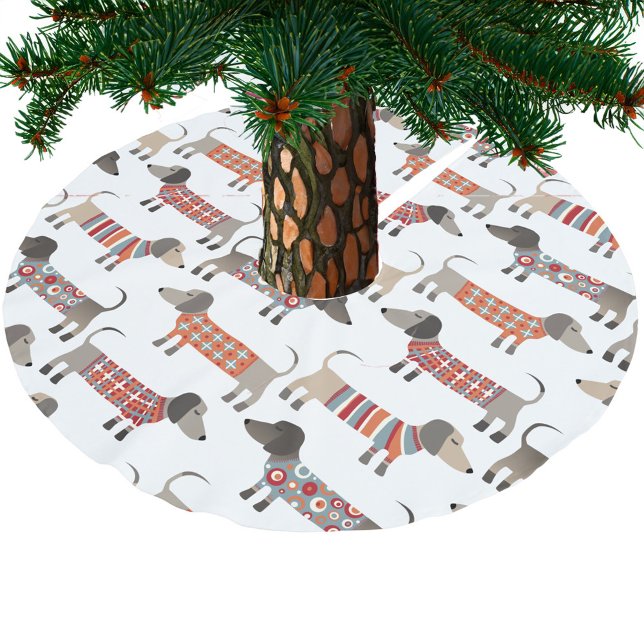 Dachshund Sause Hund Julgransmatta Borstad Polyester (Dachshund Wiener Sausage Dog fun festive Christmas tree skirt)
