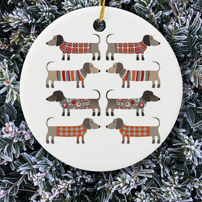 Dachshund Sause Hund Julgransprydnad Keramik (Dachshund Wiener Sausage Dog fun  ceramic Christmas ornament)