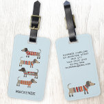 Dachshund Sause Hund Personlig Bagagebricka<br><div class="desc">Sötad liten Dachshund-korv eller wiener hundar i lygstickor. Perfekt för hundälskare. Ändra namn för att anpassa och kontaktuppgifter på baksidan. Originalkonst av Nic Squirrell.</div>