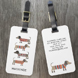 Dachshund Sause Hund Personlig Bagagebricka<br><div class="desc">Sötad liten Dachshund-korv eller wiener hundar i lygstickor. Perfekt för hundälskare. Ändra namn för att anpassa och kontaktuppgifter på baksidan. Originalkonst av Nic Squirrell.</div>