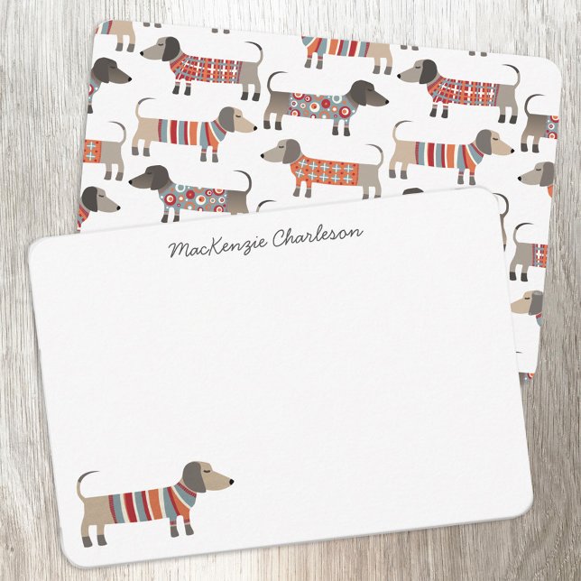Dachshund Sause Hund Personlig Stationery Anteckningskort (Dachshund Wiener Sausage Dog personalized modern script custom name note card)