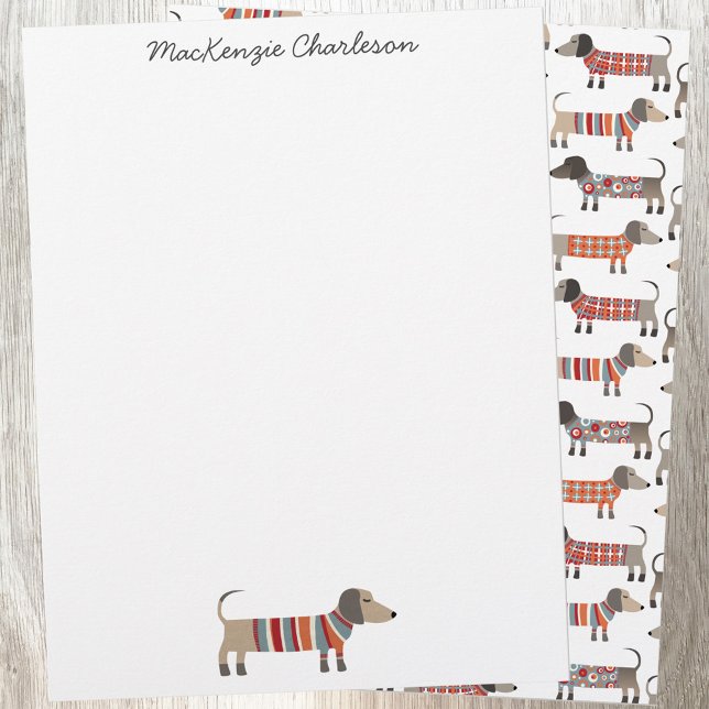Dachshund Sause Hund Personlig Stationery Brevhuvud (Dachshund Wiener Sausage Dog personalized name stationery)