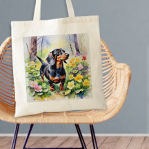 Dachshund Sause Hund Woodland Primrose Flowers