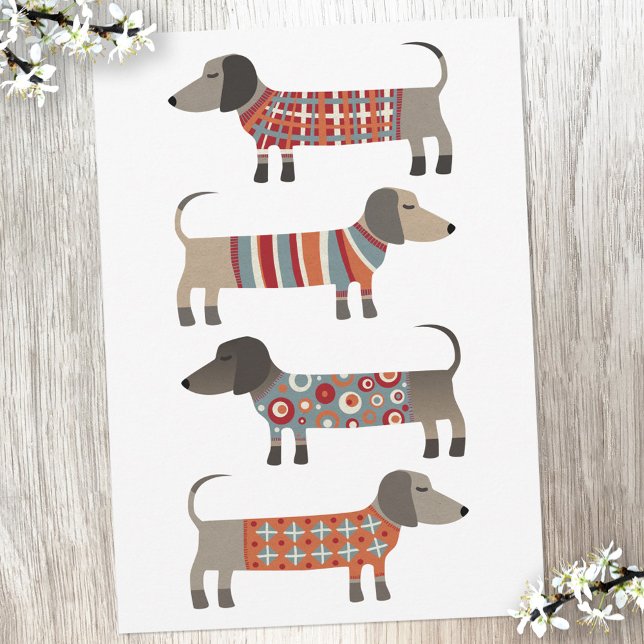 Dachshund Sause-platta Hund-kort Tack Kort (Dachshund Wiener Sausage Dog flat card)