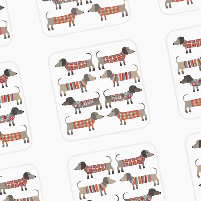 Dachshund Sause Wiener Hund Fyrkantigt Klistermärke (Dachshund Wiener Sausage Dog fun stickers)