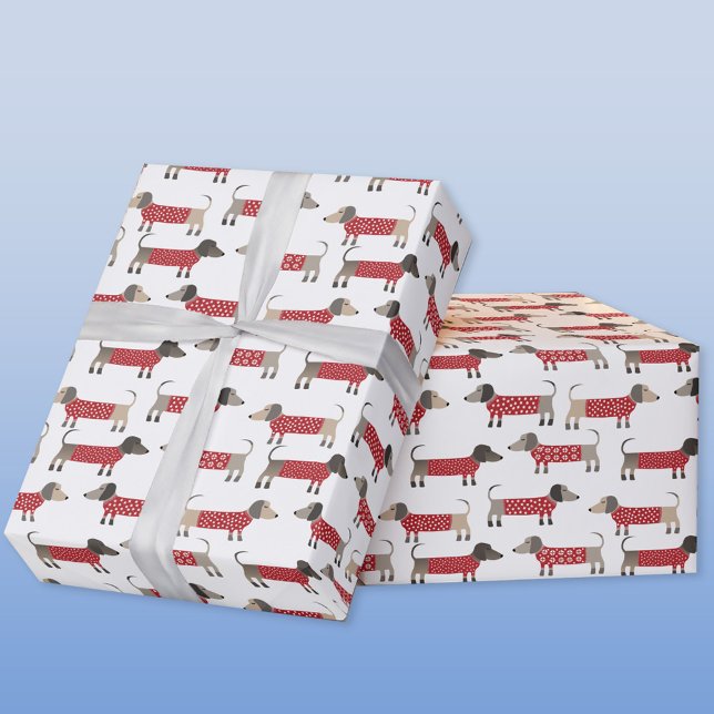 Dachshund Sause Wiener Hund Helgdag Presentpapper (Fun festive Dachshund Sausage or Weiner Dog gift wrapping paper roll)