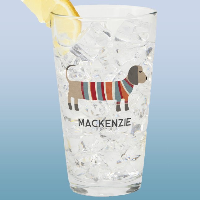 Dachshund Sause Wiener Hund Personlig Glaskopp (Dachshund Sausage or Wiener dog personalized drink or beer glass)