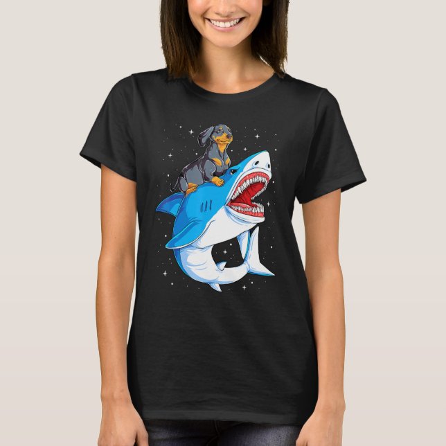 Dachshund Shark Kids Boys Manar Space Galaxy Jawso T Shirt (Framsida)