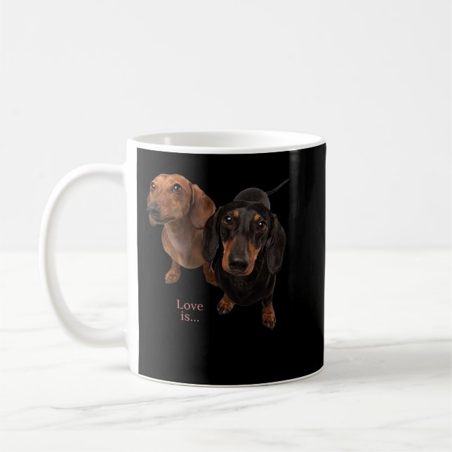 Dachshund Shirt Weiner Hund Mamma Pappa Kärlek Dox Kaffemugg (Vänster)