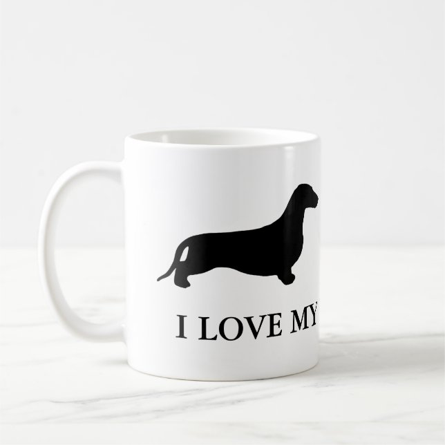 Dachshund silhouette black + dina idéer kaffemugg (Vänster)