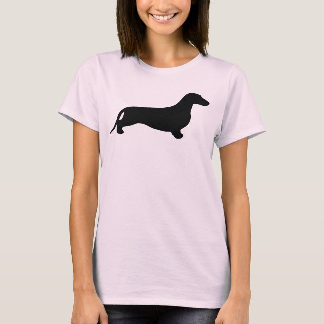 Dachshund silhouette black + dina idéer tee shirt (Framsida)
