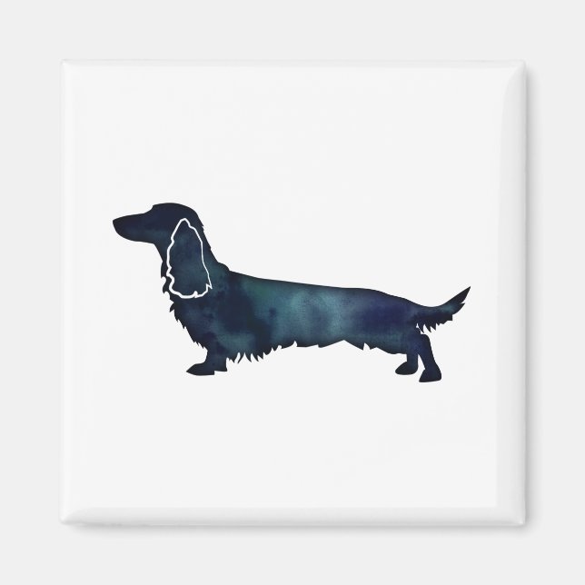 Dachshund Silhouette Black Watercolor, långfärgad Magnet (Framsidan)