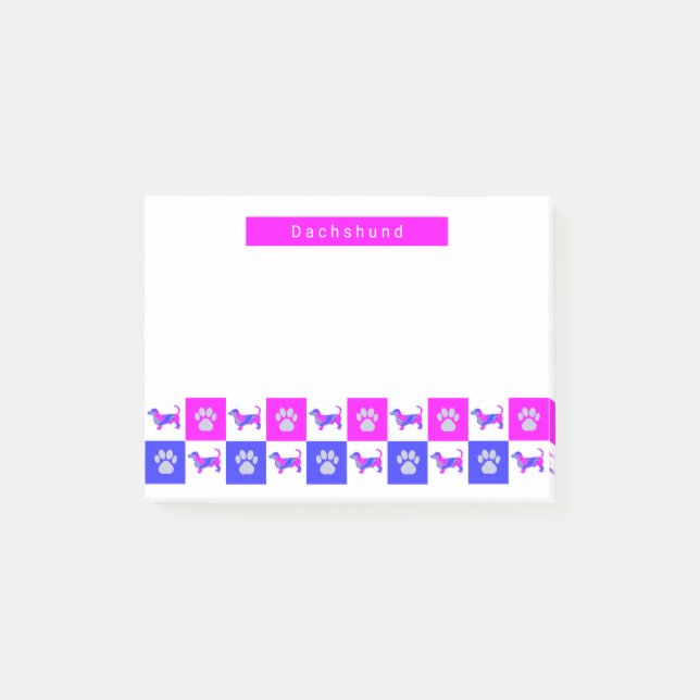 Dachshund Silhouette Hund & Tass Shock rosa & Blue Post-it Block (Framsida)