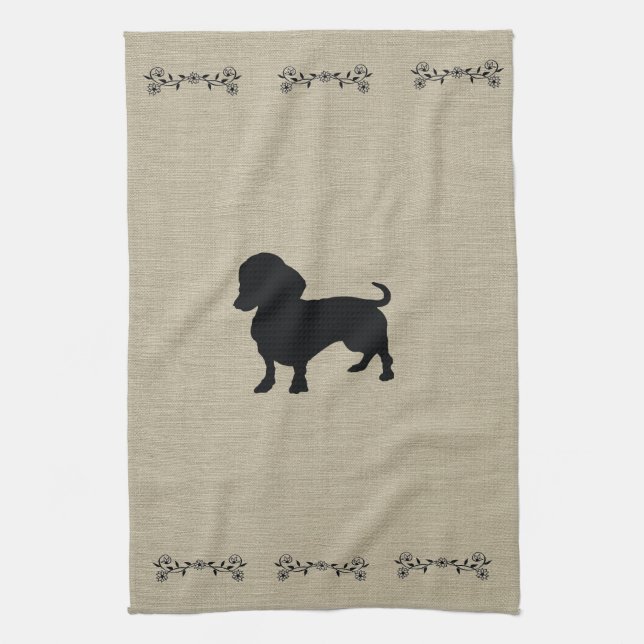 Dachshund Silhouette Kitchen Towel Kökshandduk (Vertikal)