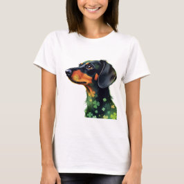Dachshund Silhouette med fyra Löv Klöver T Shirt