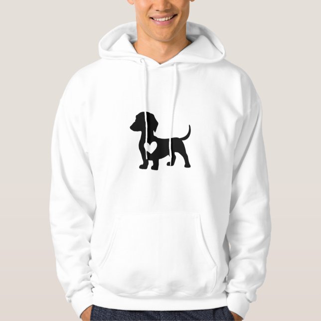 Dachshund Silhouette med hjärta Hoodie (Framsida)