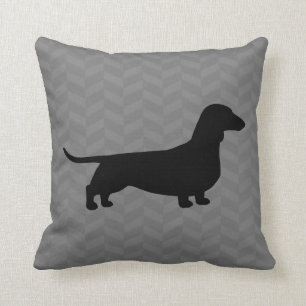 Dachshund Silhouette på Grått Herringbone Mönst Kudde