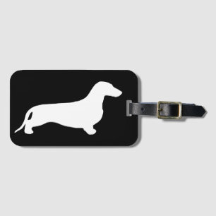 Dachshund silhouette vit + dina idéer bagagebricka