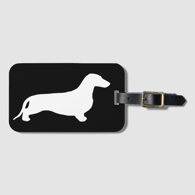 Dachshund silhouette vit + dina idéer bagagebricka (Framsida horisontal)