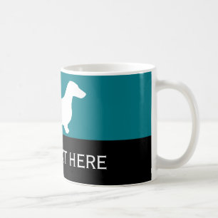 Dachshund silhouette vit + dina idéer kaffemugg