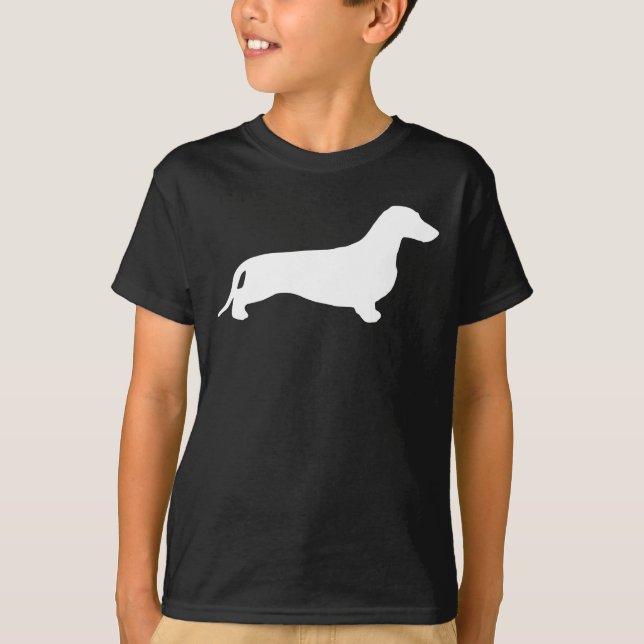Dachshund silhouette vit + dina idéer tee (Framsida)